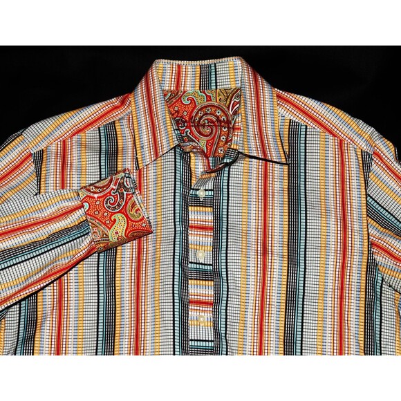 Robert Graham Men's Long Sleeve Button Front Paisley Flip Cuff Shirt Size Large - Picture 2 of 12